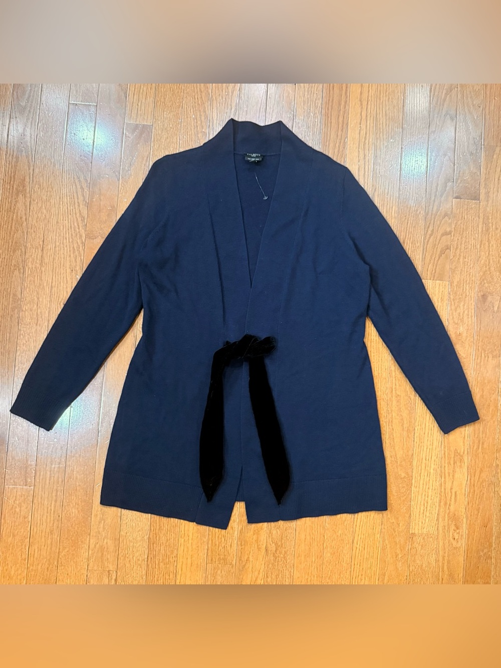 Talbots Womens Medium Petite MP 100% Merino Wool Cardigan Sweater Velvet Tie Bow
